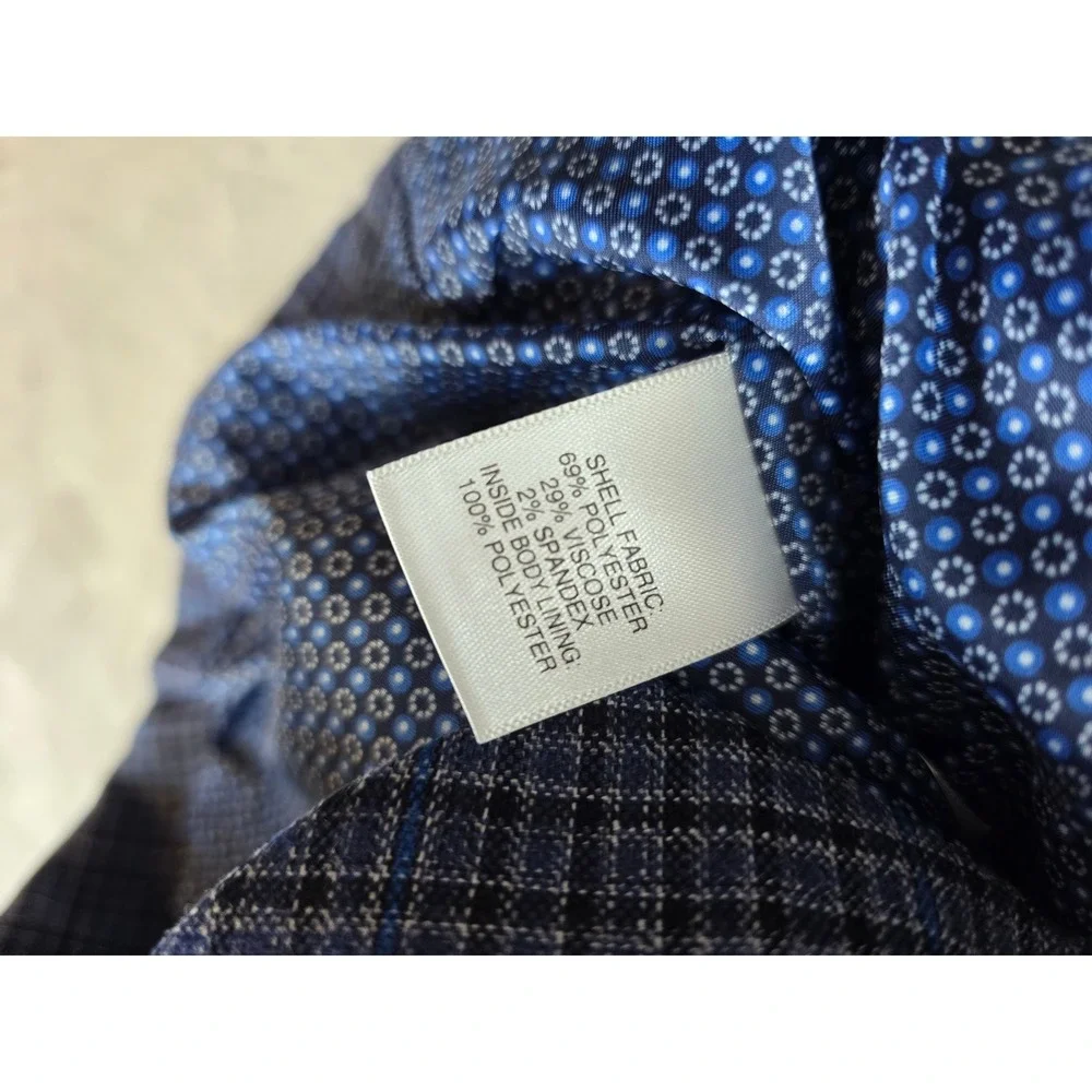 Murano Suit Vest Mens XL Blue Plaid Polyester Stretch Dress Waistcoat